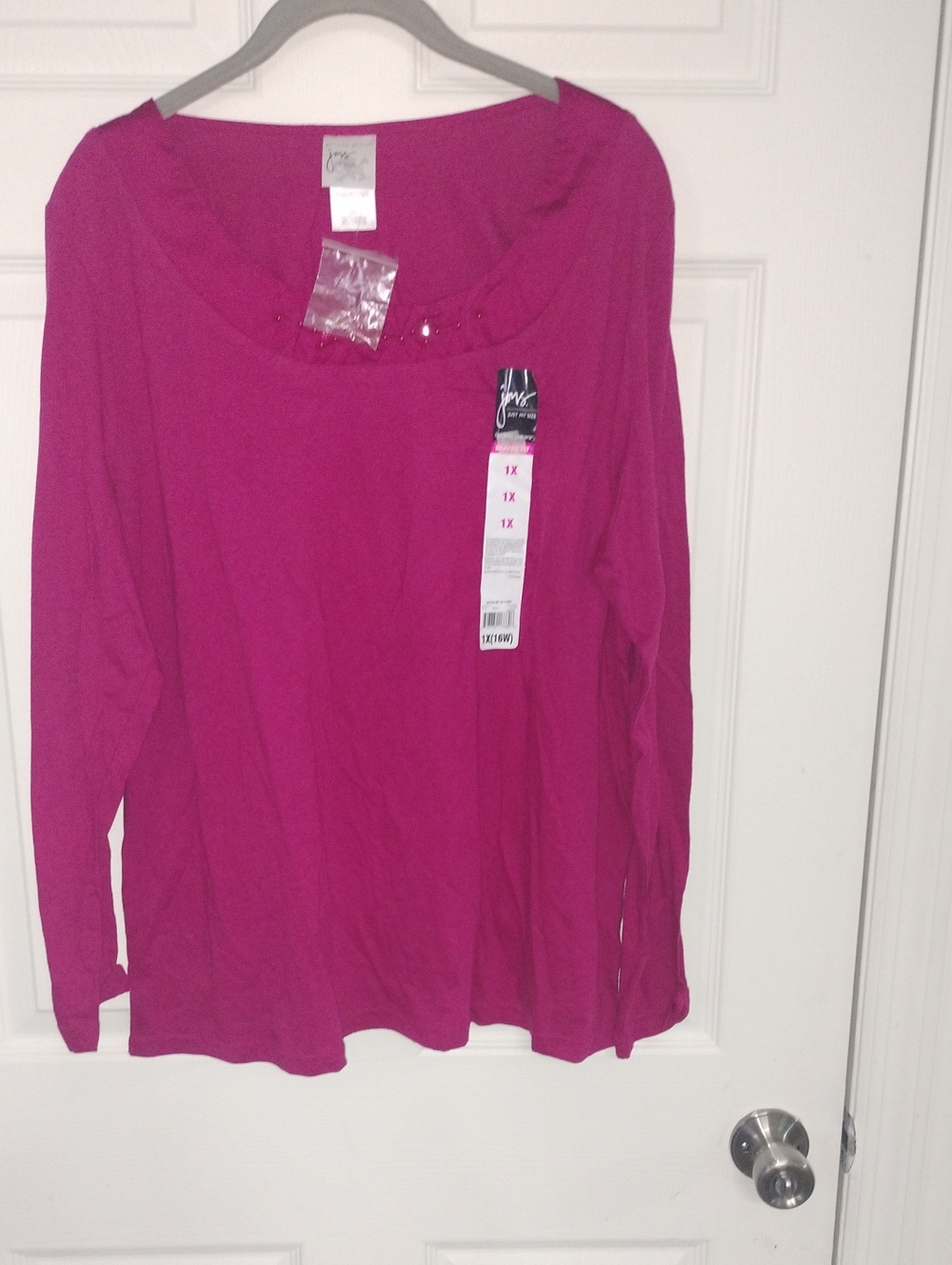 Just My Size Collection Women's Long-Sleeve Scoop Neck Top NWT— Fuchsia Pink, 1X